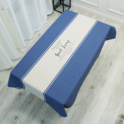 마켓에이 블루 패턴 린넨면 식탁보, TYPE05, 140 x 180 cm