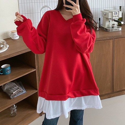 후니네 모던레이어드 임산부 기모 맨투맨 티셔츠