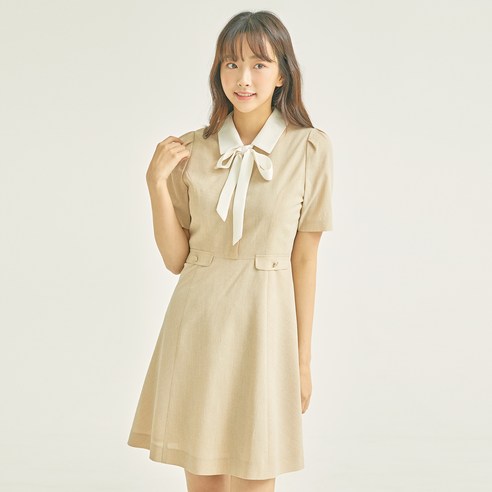 로엠 시그니쳐 린넨라이크 카라탈착 미니격식 원피스