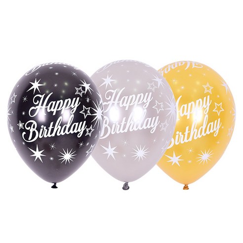 셈퍼텍스 All over happy birthday sparkles 풍선 30cm 12p, 골드, 실버, 블랙, 2세트