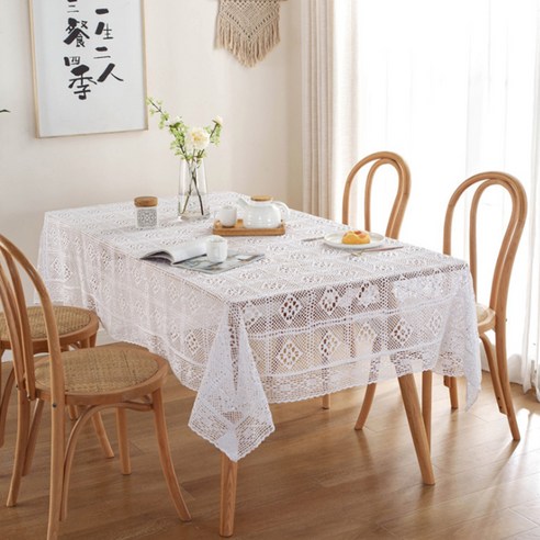 마켓에이 크로셰 뜨개질 식탁보, 화이트 TYPE1, 100 x 140 cm