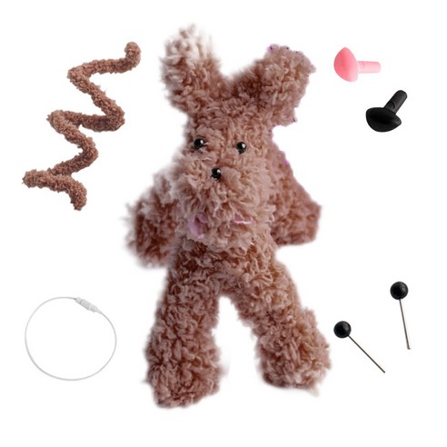 yarna 철사인형 + 핀타입 인형눈 4mm x 2p + 컬러미니삼각코 2종 + 컬러와이어링 모루 뽀글이 강아지 인형 만들기 세트, 1세트, 초코브라운 + 화이트 + 블랙 + 핑크