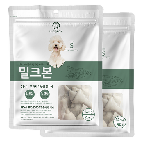 와그작 밀크본 강아지 덴탈껌 S 252g, 타피오카맛, 2개