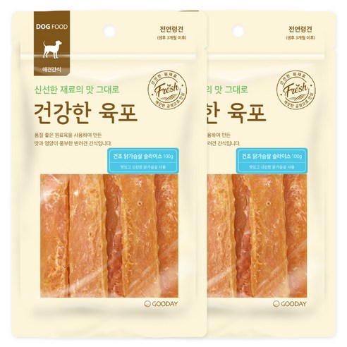 굿데이 강아지 건강한 육포 간식, 2개, 100g, 건조 닭가슴살 슬라이스