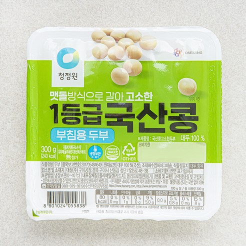 청정원 국내산 콩두부 부침, 300g, 2개