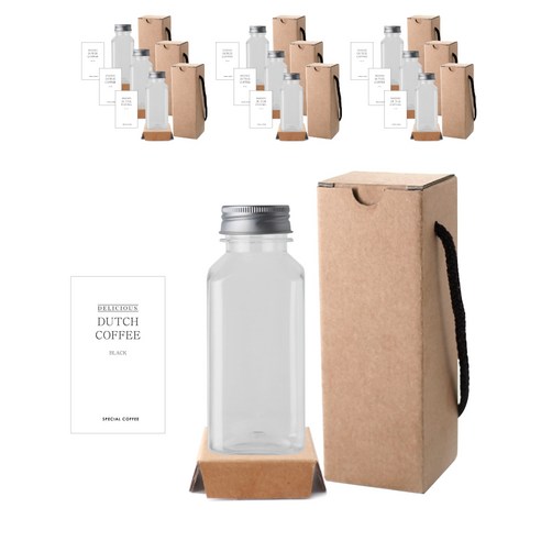 사각 더치 페트 공병 250ml x 10p + 알루미늄 실버캡 10p + N3S 스티커 10p + 박스 10p 세트, 1세트