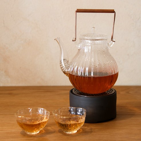 티이야기 내열유리 엔틱 티팟 세트, 혼합색상, 1세트, 티포트 650ml + 워머 + 연꽃찻잔 2p