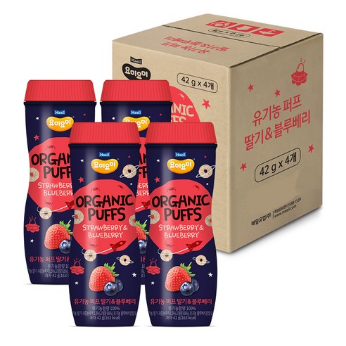 요미요미 오가닉퍼프 과자 42g, 4개, 딸기 & 블루베리