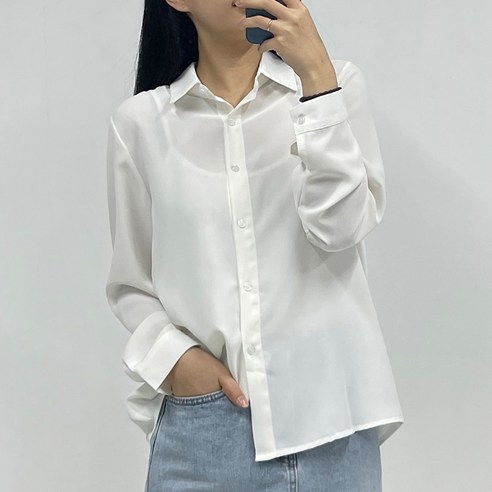 빼빼 여성용 카라넥 베이직 긴팔 부들 셔츠 블라우스