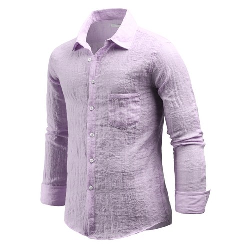 다꾸앙 남성용 여름 롤업 린넨 라이크 긴팔 셔츠 C07D14_ss2116