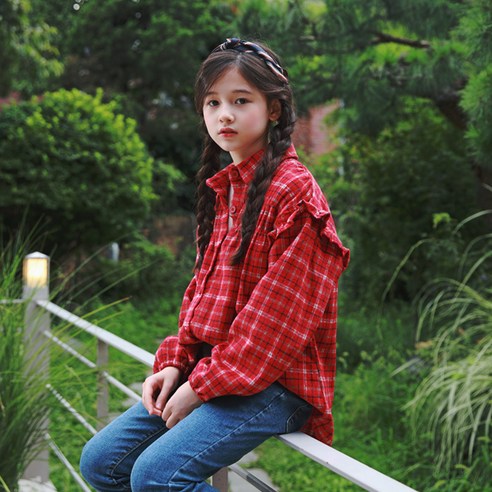 제이키즈 여아용 스코티 체크 블라우스 J6195