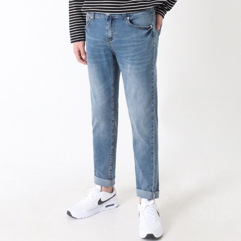 지지블랙 남성용 케일 밑단 컷팅 롤업 워싱 스판 청바지