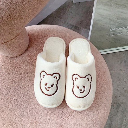화이트 깔끔 귀요미 거실 실내화, 브라운 베어