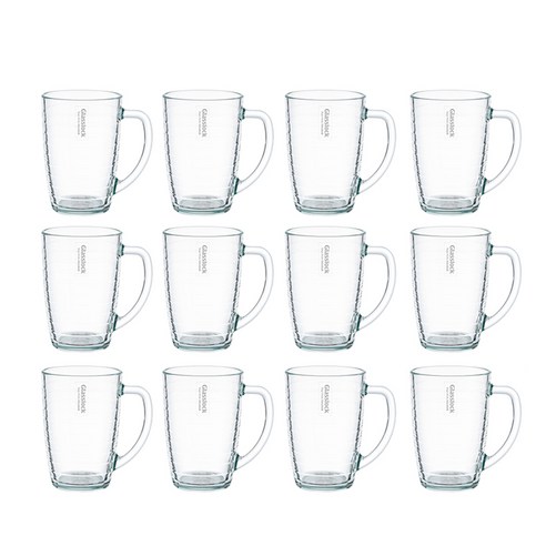 글라스락 내열 강화유리 스트라이프 머그컵 460ml, 투명, 12개