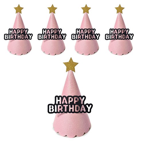 조이파티 글리터 파티고깔 Happy Birthday, 핑크, 5개