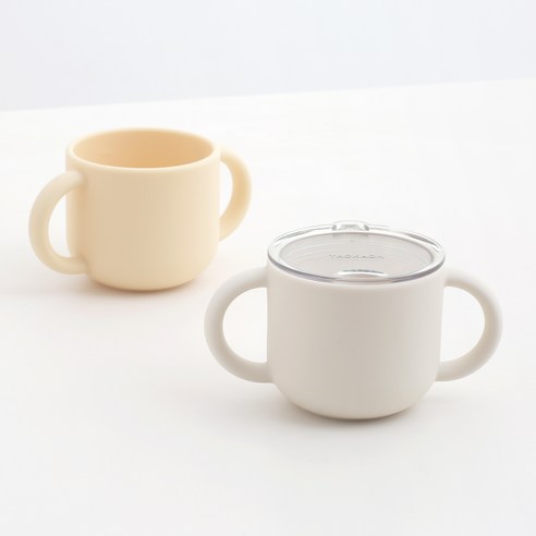 탁가온 아동용 123 실리콘 트레이닝 컵 200ml x 2p + 뚜껑 세트, 아이보리, 옐로우, 1개