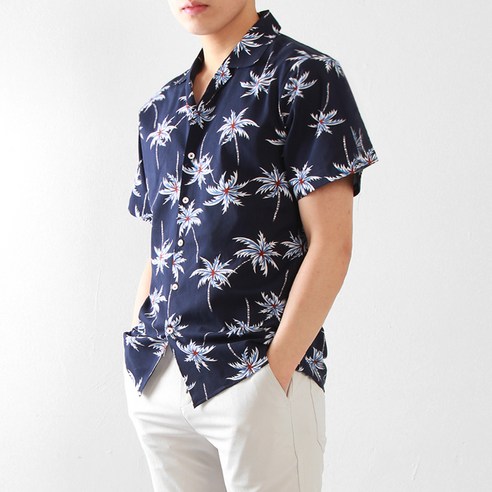 마인플로우 남성용 바캉스 M야자수 하와이안 셔츠