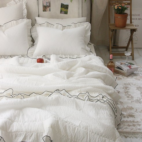 앤코튼 아이스 뱀부 시어서커 프릴 호텔식 여름 차렵이불 + 배게커버 세트