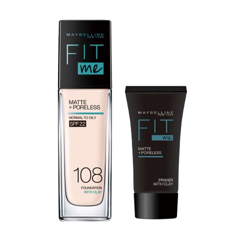 메이블린 핏미 파운데이션 30ml + 핏미 매트 프라이머 5ml 세트, 108 라이트 포슬린, 1세트