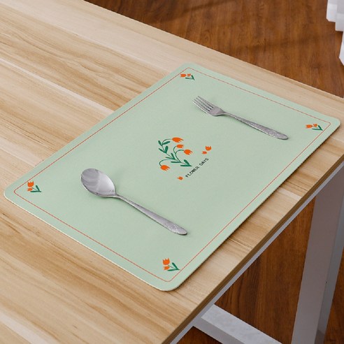 브릴리홈 식탁 테이블 매트, 그린 꽃 BH1157-4, 430 x 300 x 1.8 mm