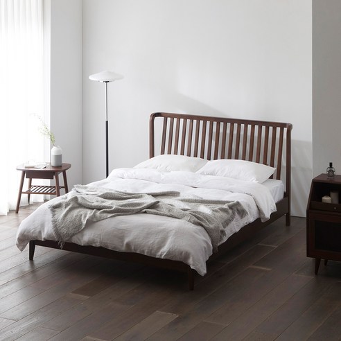 스칸딕 그레인 평상형 깔판 원목 침대 + 매트리스 세트 방문설치, 딥 내추럴