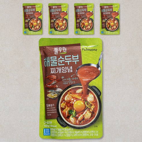 풀무원 해물순두부 찌개양념 3~4인분, 140g, 5개