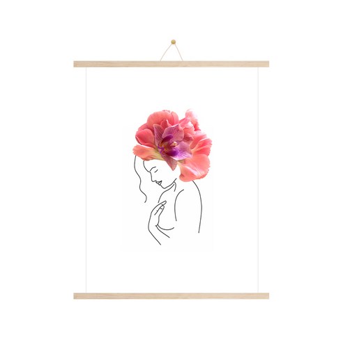 우드족자 + 포스터 꽃과여인 C + 꼭꼬핀 세트, 베이지우드