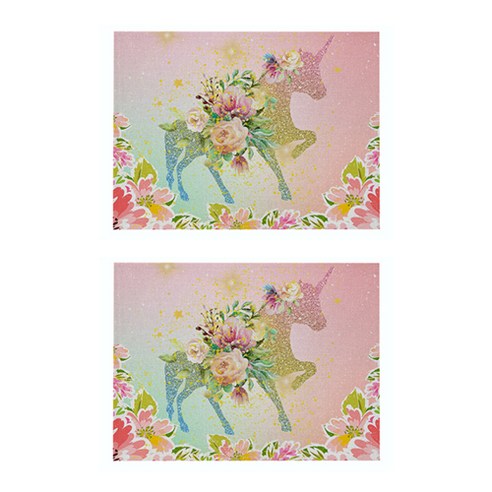 라벤더 유니콘 일러스트 플레이스 매트 2p, 17, 32 x 21 cm