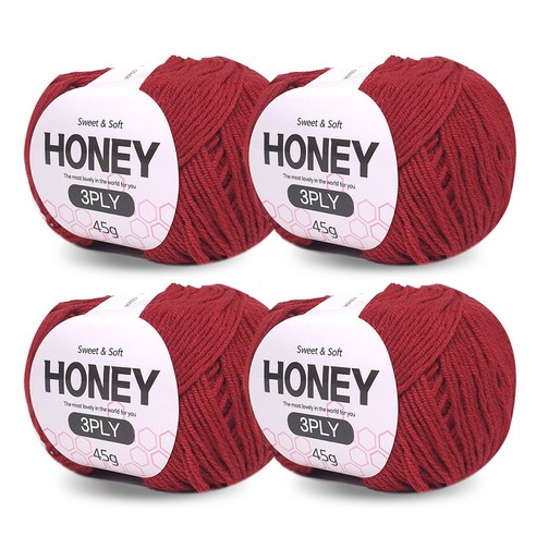 니뜨 허니 3ply 뜨개실 45g x 4p + 무료 도안 세트, 28 다크레드