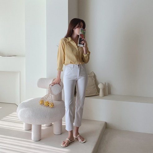 린다샵 여성용 라넹즈 뒷밴딩 코튼 일자팬츠