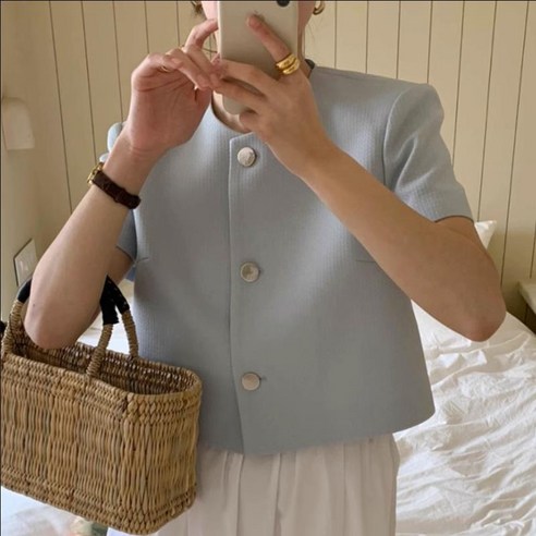 피어니스트 여성용 슬리브 숏 코트 반팔 자켓