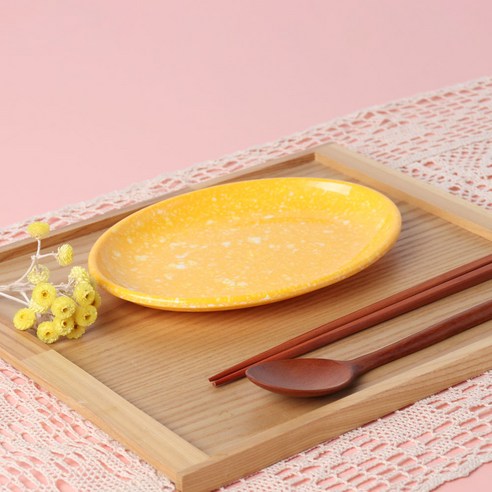 레트로 분식그릇 떡볶이 팝 타원접시 1호, YELLOW, 4개