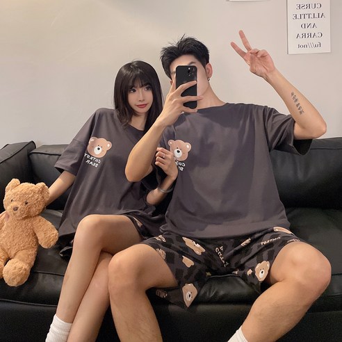 세컨핑크 커플용 곰곰스타 잠옷: 여름에 딱 맞는 편안하고 귀여운 잠옷