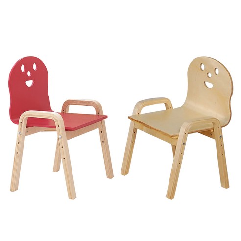 토리 원목 높이조절 어린이 오리지널 의자 2p, 빨강, 내추럴