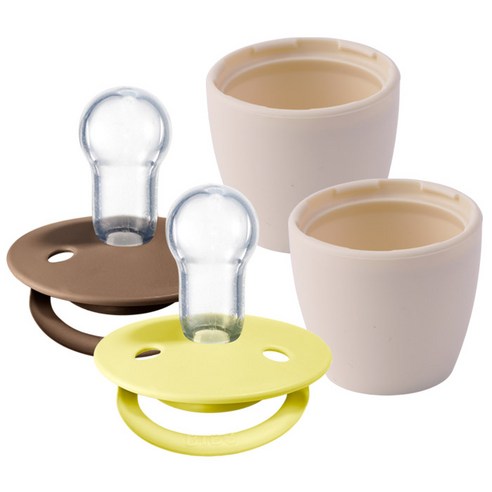 BIBS 디럭스 실리콘 쪽쪽이 2종 + 화분캡 2p 세트, 0세~3세, 1개, 아이보리(화분캡), 선샤인, 다크오크(쪽쪽이)