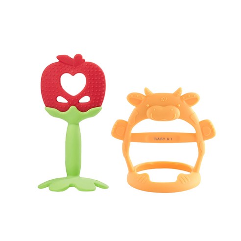 베이비앤아이 과일 + 카우 손목 치발기 세트, 노꼭지, 사과(과일 치발기), 바나나크림(손목 치발기)