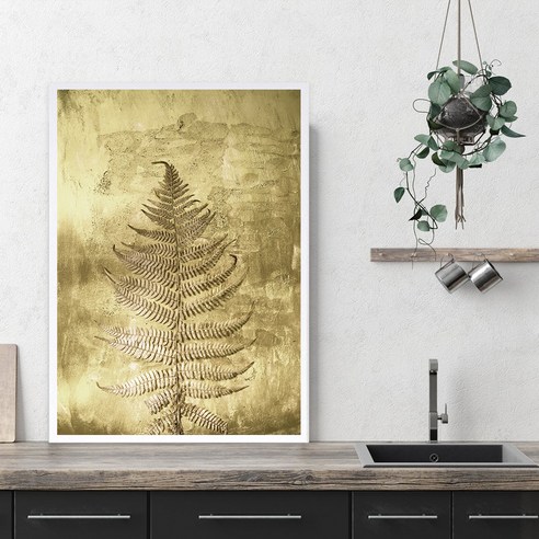 마벨인홈 금빛 나뭇잎 원목 액자 포스터 세트, 화이트