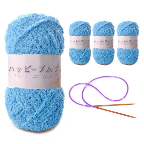 해피붐붐 수면사 털실 80g x 4p + 줄바늘, 113 스카이블루, 104m