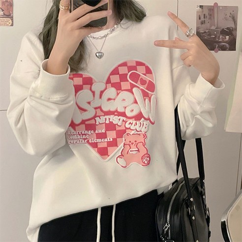 체커보드 러블리 베어 하트 임산부 긴소매 맨투맨