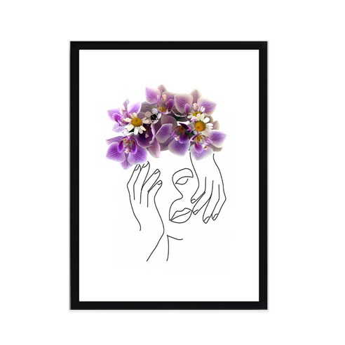 인테리어 포스터 꽃과여인 A + 우드액자 세트, 블랙