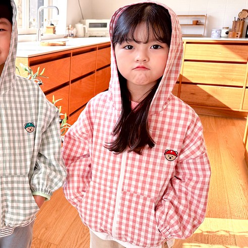 아도르베베 아동용 곰돌이 체크 바람막이