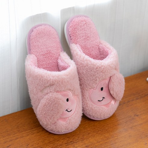 포근 강아지 컬러 거실 털 실내화, 핑크