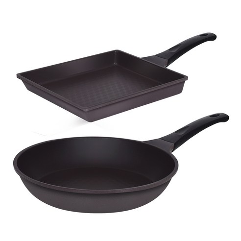 오퇴르 국내생산 시어터 주물 프라이팬 2종 세트, 다크브라운, 1세트, 팬 28cm + 계란말이팬 25cm