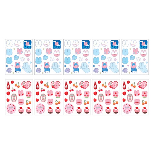 디자인곰곰 릴리 리무버블 스티커 2종 세트, 젤리 블루, 슈가리 레드, 5세트