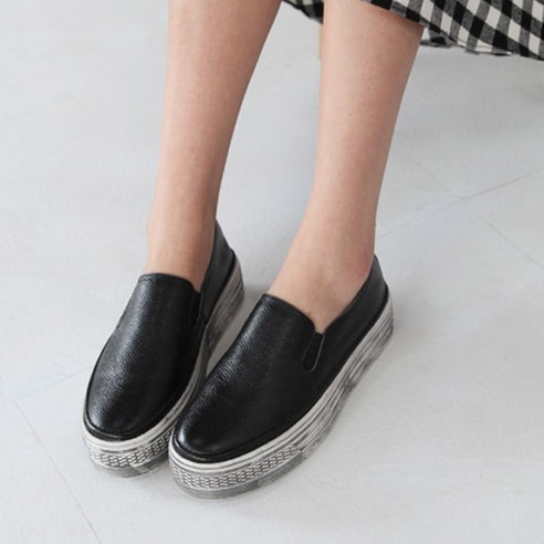벨라노이 리얼가죽 트렌디 키높이 통굽 슬립온 4cm