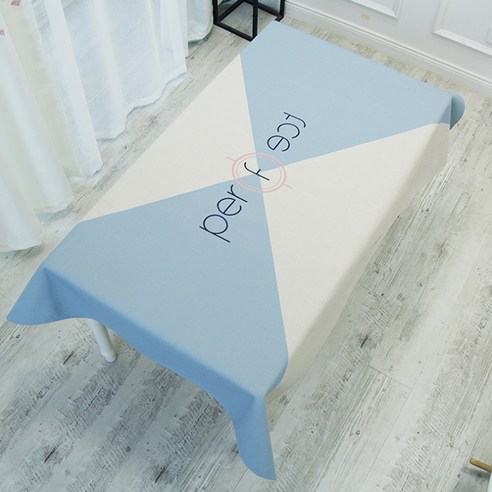 마켓에이 블루 패턴 린넨면 식탁보, TYPE04, 100 x 140 cm