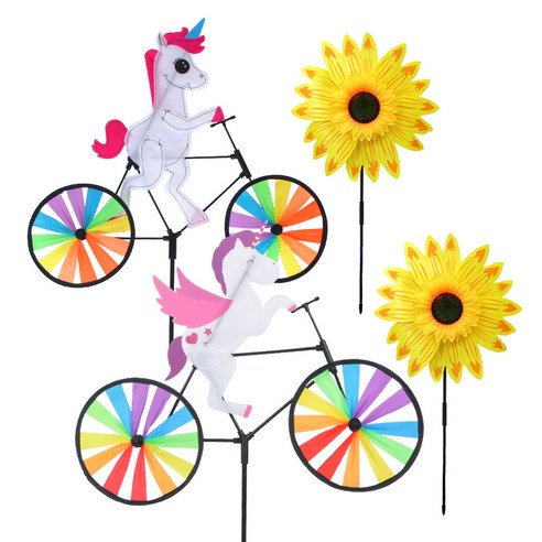 파티쇼 정원용 바람개비 해바라기 소형 2p + 자전거 흰색말 + 유니콘 세트, 혼합색상, 1세트