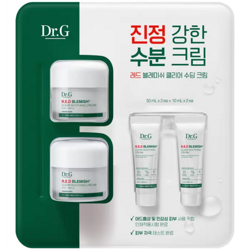 닥터지 레드 블레미쉬 클리어 수딩크림 50ml(2ea)+10ml(2ea) 시카 수분 진정, 120ml, 3세트