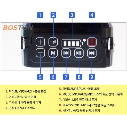 DK SOUND BS-2000 기가폰 강의용 마이크 가이드용 유선 무선 헤드셋 40W