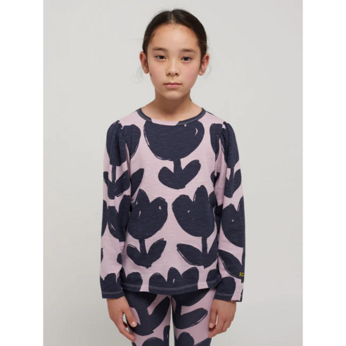 [BOBO CHOSES] 보보쇼즈 23FW 키즈 긴팔 티셔츠 Retro Flowers all over balloon sleeve T-shirt 223AC022